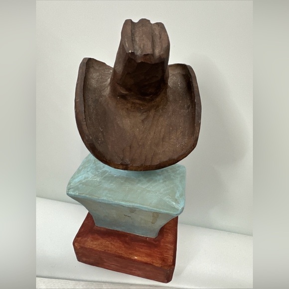 Hand Carved Signed Wood Cowboy Sculpture 8” - Picture 4 of 6